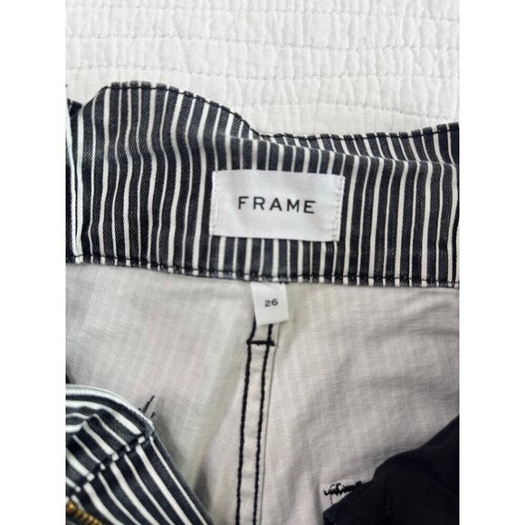 Frame Womens Black & White Striped High-Waist Belted Denim Jeans Size 26 - Picture 10 of 11